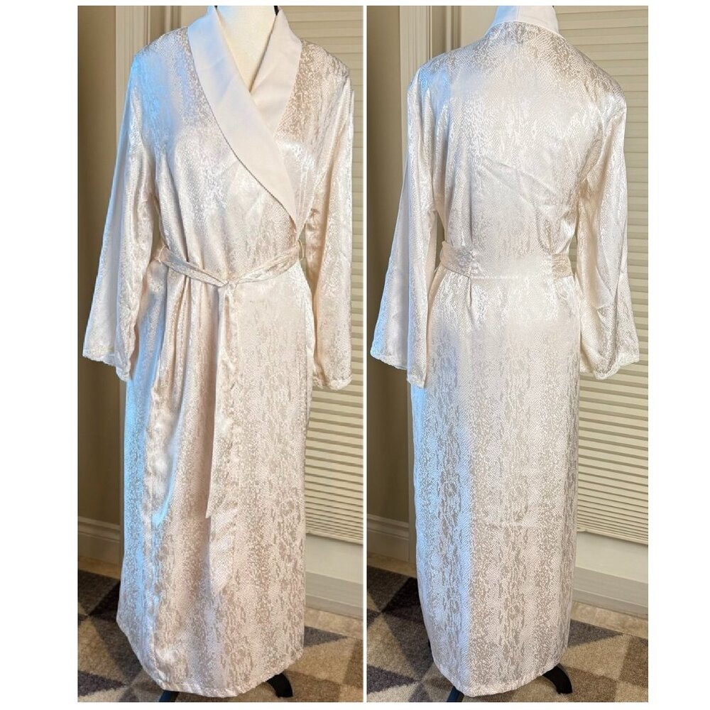 Jones New York Satin Robe Sz S/M & Nightgown Sz M Set Cream Abstract Sleepwear